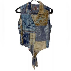 Vintage Jams World Sea Breeze Hawaiian Tie Front Cropped Top Indie Chic Small